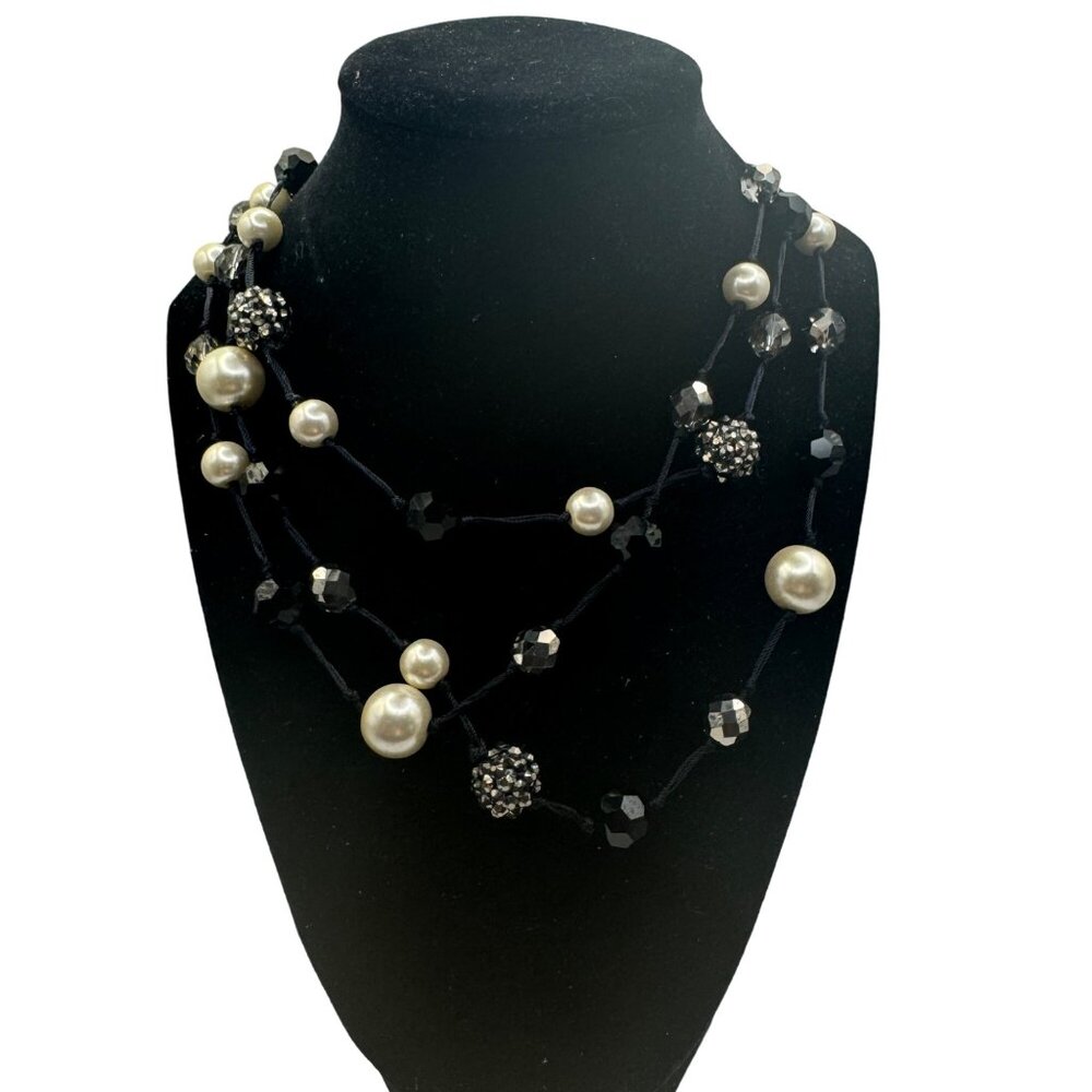 Chicos Multi-Strand Black & Pearl Beaded Necklace